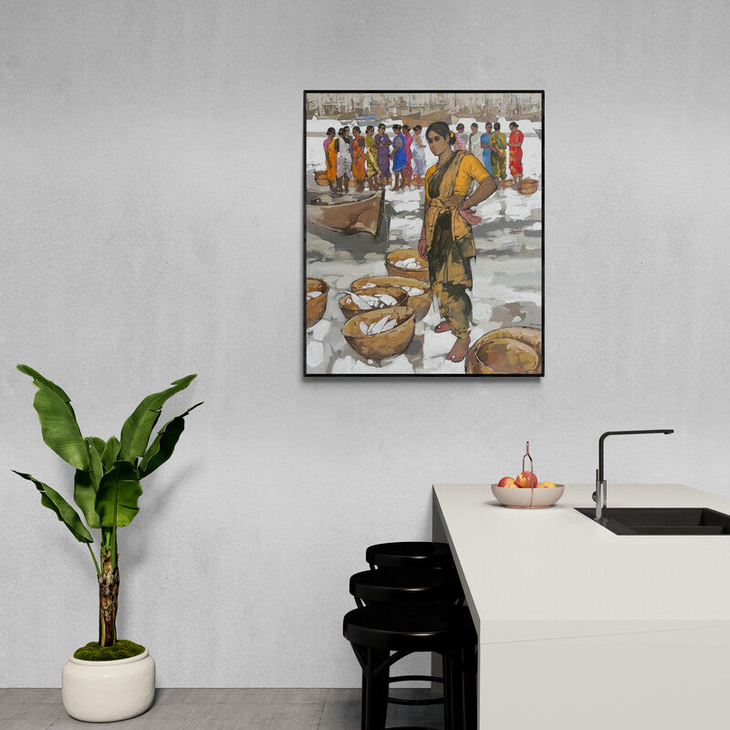 Preview of 'Untitled 10' Painting by Satyajeet Varekar shown on a wall in a furnished room.