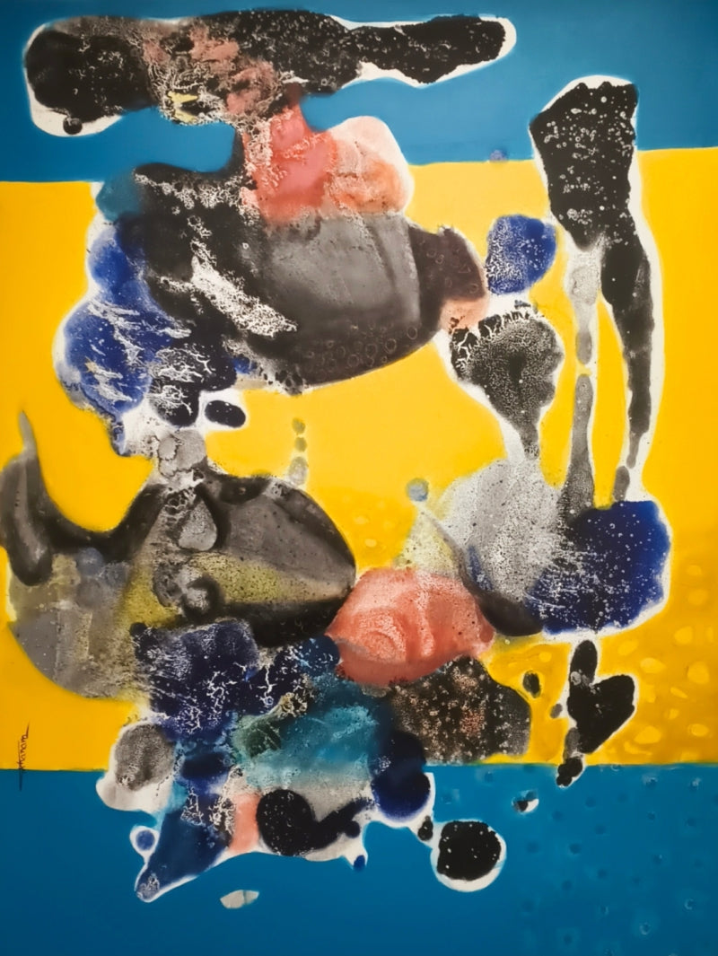 Untitled 10' contemporary mixed-media painting by artist Sanjeeda Khanam, 48x36 inch, on canvas