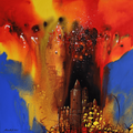 Untitled 10' abstract acrylic painting by artist Pradip Sengupta, 30x30 inch, on canvas