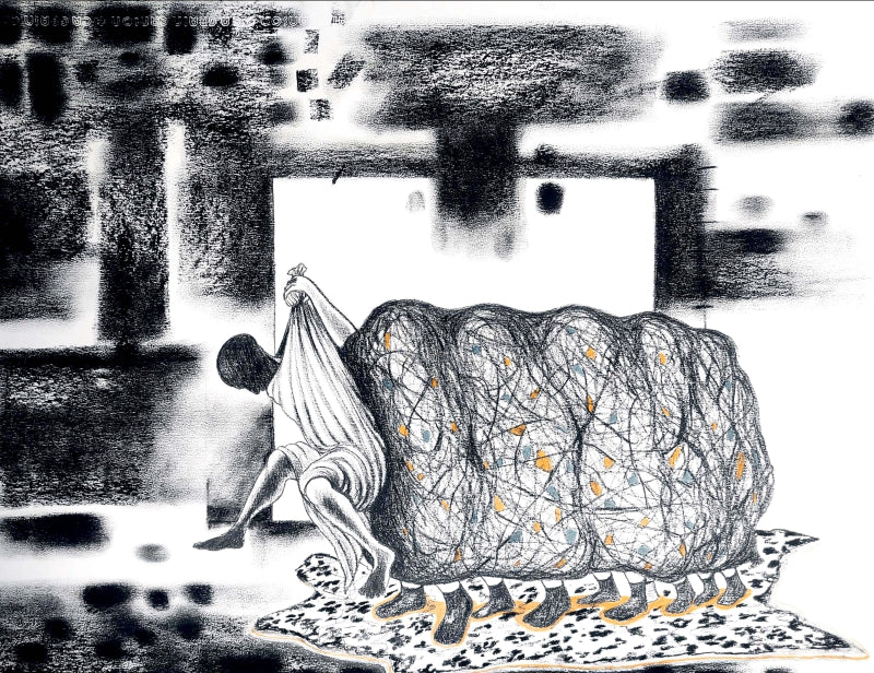 Untitled 10' contemporary mixed-media painting by artist Satish Multhalli, 19x25 inch, on canson paper