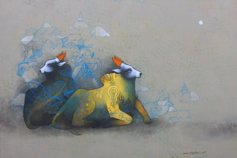 Untitled 10' religious acrylic painting by artist Sachin Akalekar, 24x36 inch, on canvas