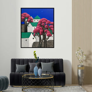 'Untitled 101' painting by Nagesh Ghodke shown on a wall in a furnished room.