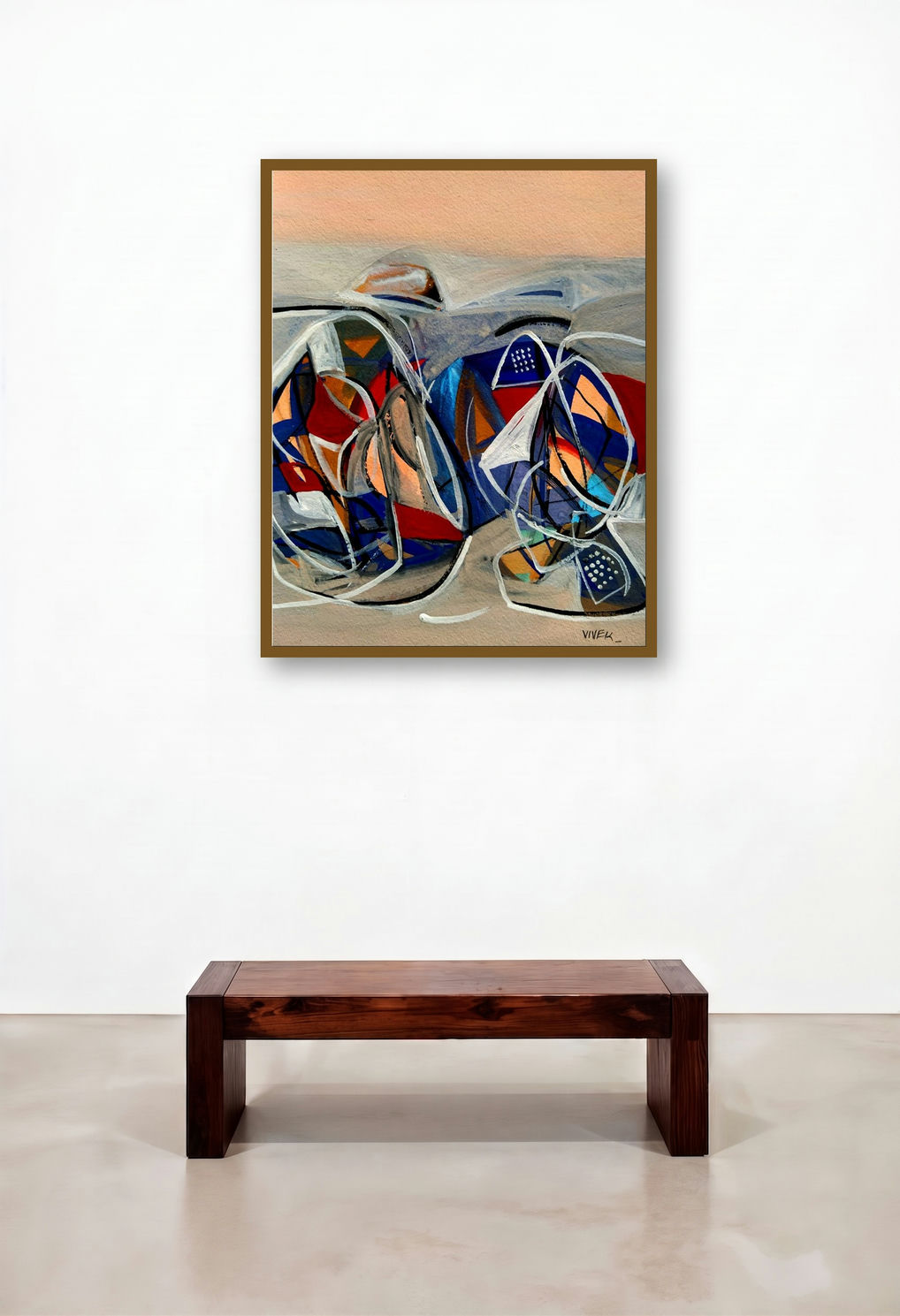 Untitled 101 (abstract painting) by artist Vivek Nimbolkar displayed in a Classic Home Office