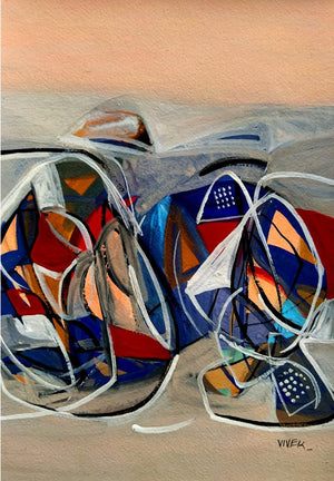 Untitled 101 (abstract painting) by Vivek Nimbolkar, Original Mixed Media Abstract Painting on Paper, X-Small Vertical Wall Art