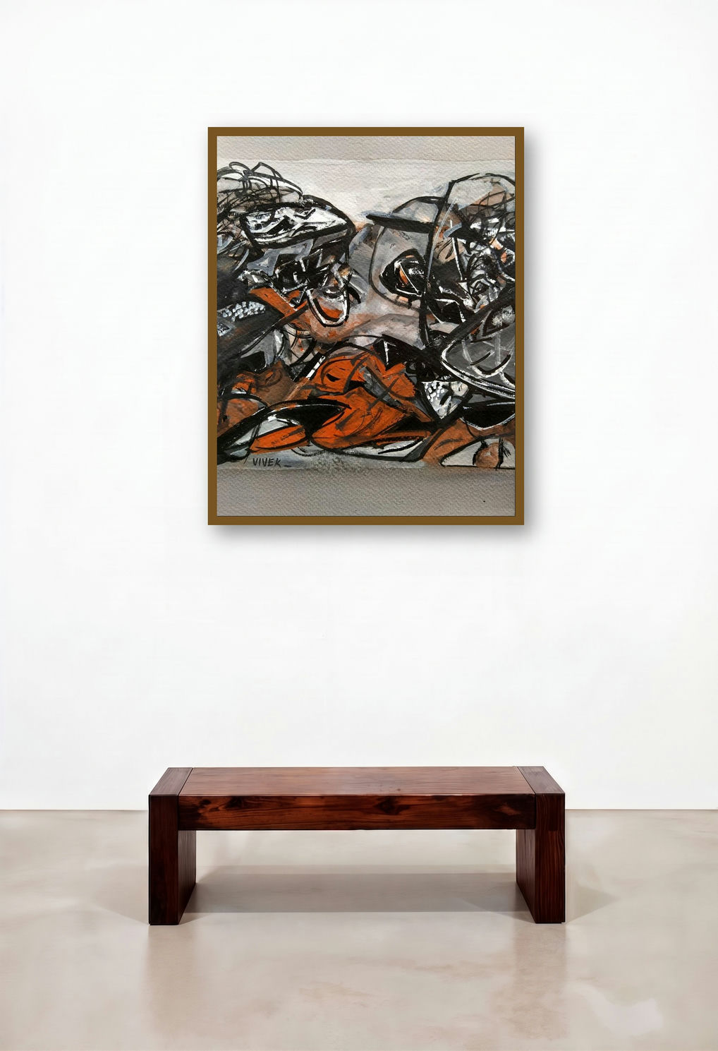 Untitled 103 (Title:abstract painting) by artist Vivek Nimbolkar displayed in a Traditional Foyer