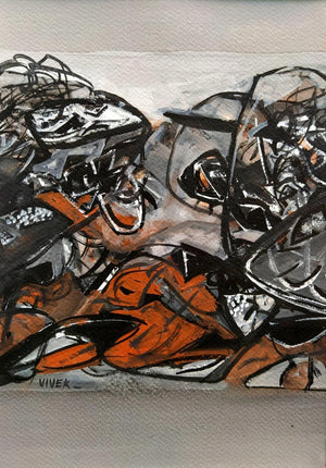 Untitled 103 (Title:abstract painting) by Vivek Nimbolkar, Original Mixed Media Abstract Painting on Paper, X-Small Vertical Wall Art