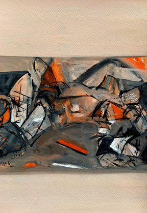 Untitled 104 (modern abstract art) by Vivek Nimbolkar, Original Mixed Media Abstract Painting on Paper, X-Small Vertical Wall Art