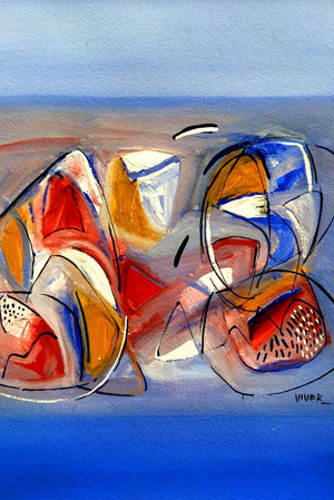 Untitled 106 (contemporary art) by Vivek Nimbolkar, Original Mixed Media Abstract Painting on Paper, X-Small Vertical Wall Art