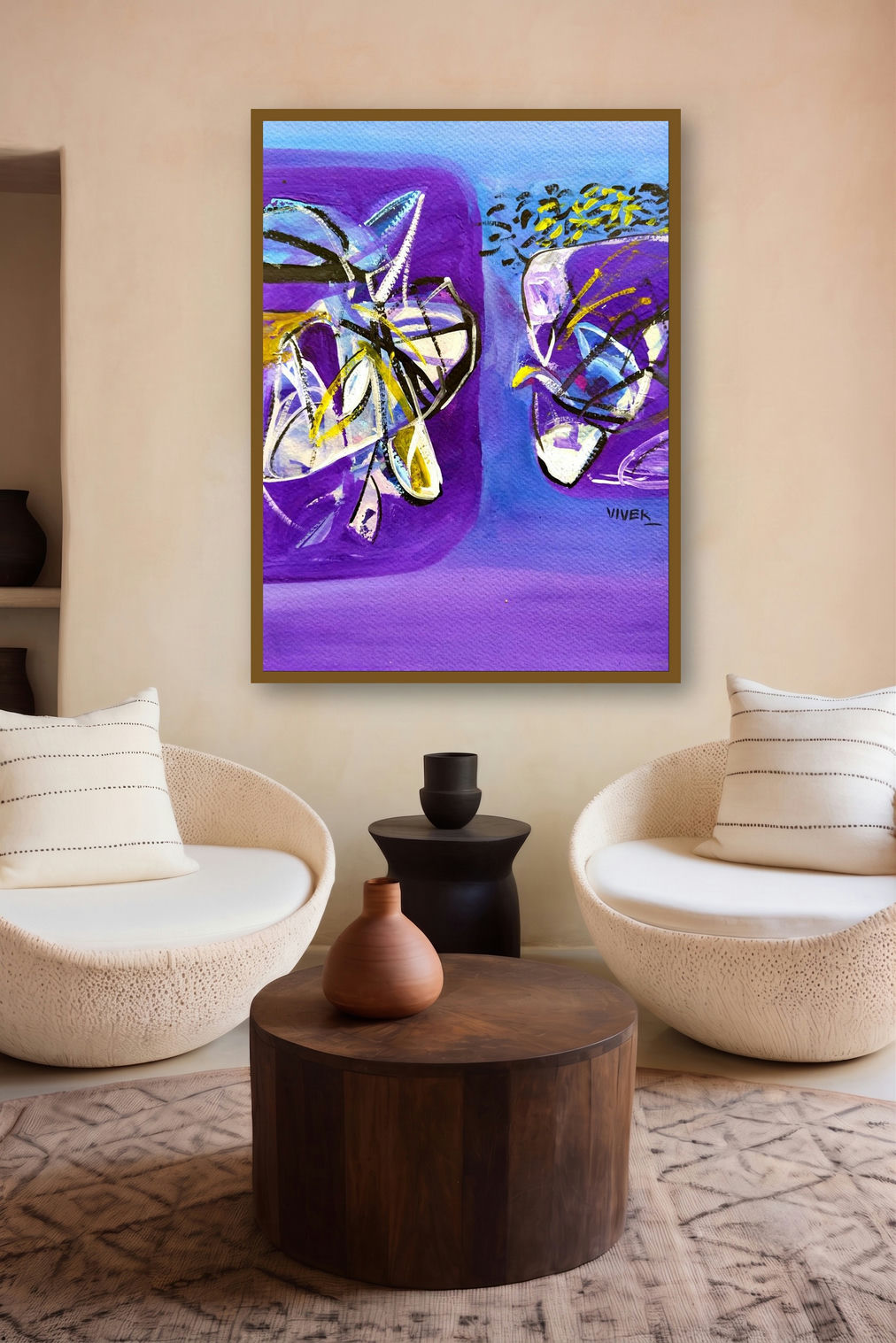 Untitled 107 (modern abstract painting) by artist Vivek Nimbolkar displayed in a Designer gallery