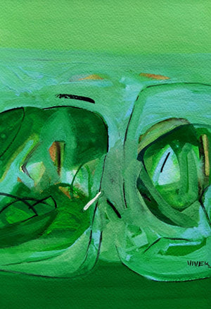 Untitled 109 (Title:contemporary art) by Vivek Nimbolkar, Original Mixed Media Abstract Painting on Paper, X-Small Vertical Wall Art
