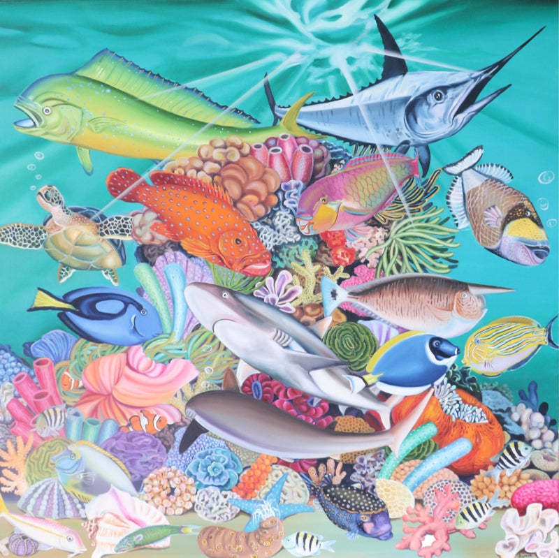 Untitled 11' seascape oil painting by artist Rejeesh Sarovar, 48x48 inch, on canvas