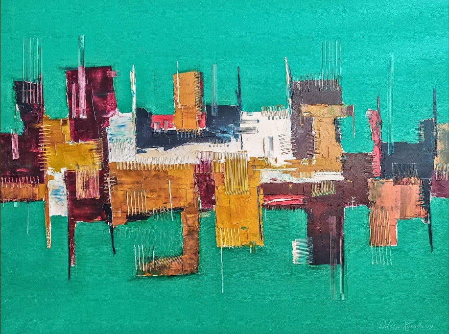 Untitled 11' abstract oil painting by artist Dileep Kosode, 28x40 inch, on canvas