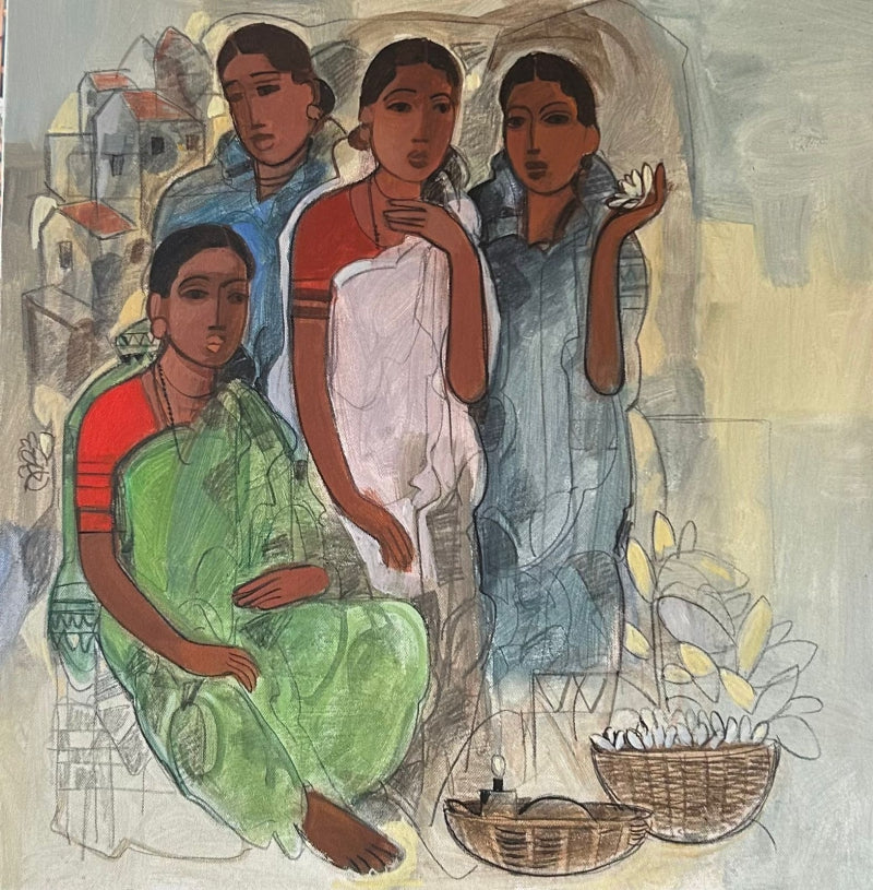 Untitled 11' figurative acrylic painting by artist Sachin Sagare, 24x24 inch, on canvas