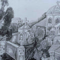 Untitled 11' cityscape graphite drawing by artist Shripad Gurav, 9x12 inch, on paper