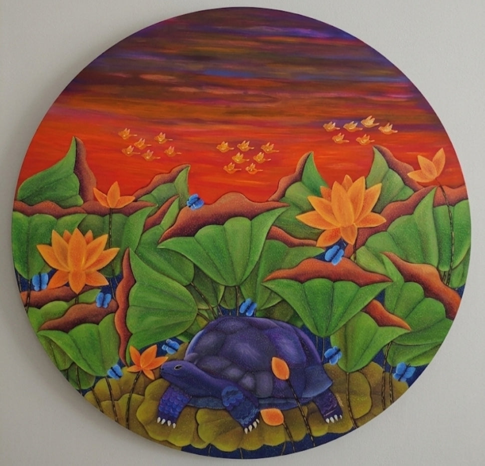 Untitled 11' nature acrylic painting by artist Sadaf Beg Khan, 48x48 inch, on canvas