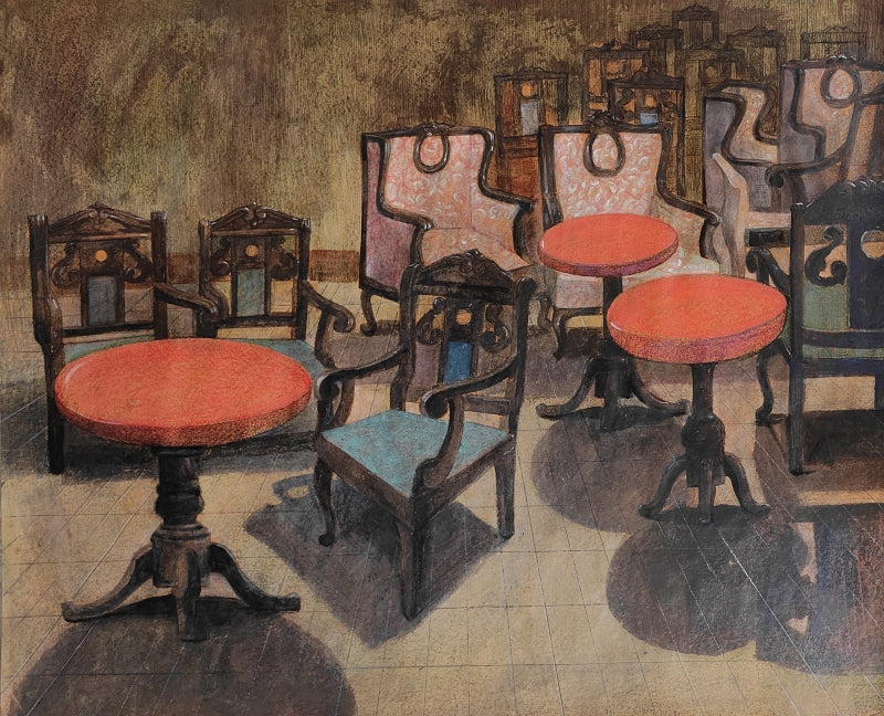 Untitled 11' still-life mixed-media painting by artist Soyli Saha, 32x39 inch, on paper