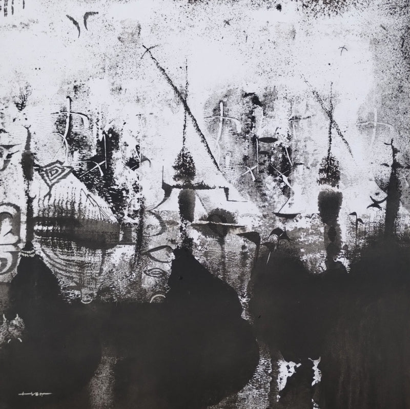 Untitled 11' abstract mixed-media painting by artist Hemant Dhane, 12x12 inch, on acid free paper