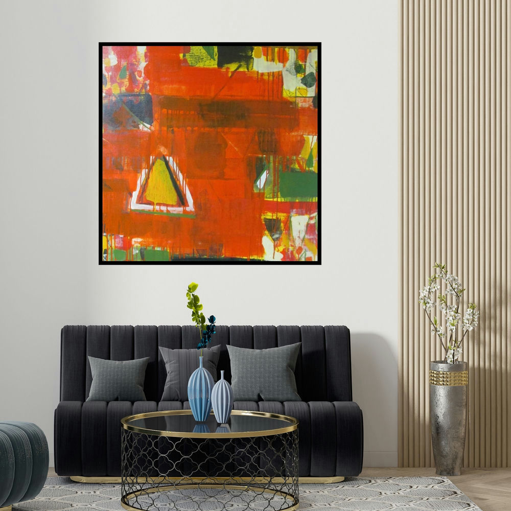 Ravindra Pawar's 'Untitled 11 (Inferno)' painting visualized above a sofa in a contemporary room.