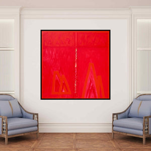 In-situ view of Ramesh Anand's 'Untitled 11 (Vermillion Rift)' painting in a room