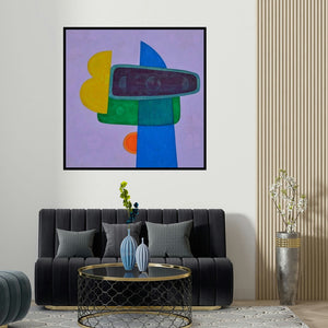 Bhushan Vaidhya's 'Untitled 11 (Violet Symphony: An Abstract Composition)' painting visualized above a sofa in a contemporary room.