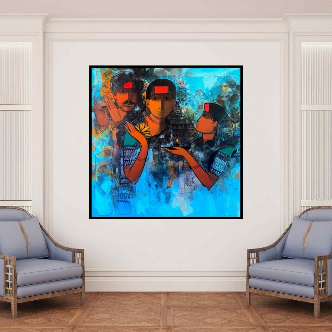 In-situ view of Sachin Sagare's 'Untitled 11' painting in a room