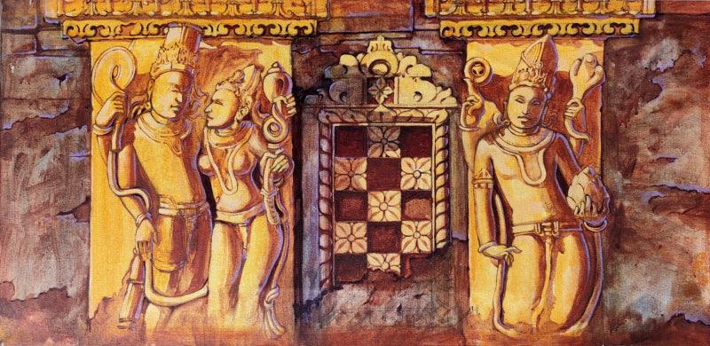 Religious acrylic painting titled 'Untitled 11', 18x36 inches, by artist Balaji G. Bhange on Canvas