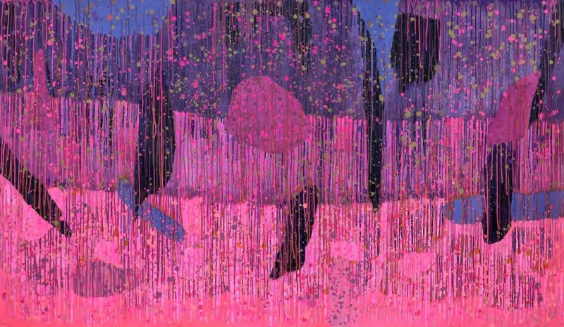 Untitled 11' abstract acrylic painting by artist Rambali Prajapati, 43x76 inch, on canvas