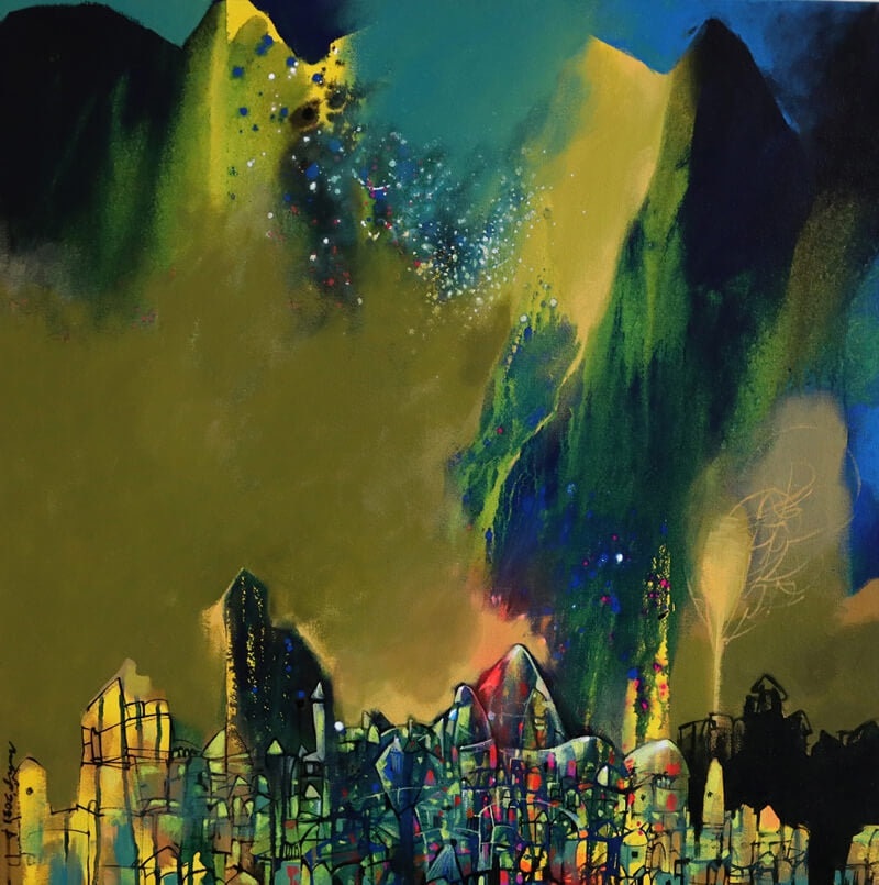 Untitled 11' abstract acrylic painting by artist Pradip Sengupta, 30x30 inch, on canvas