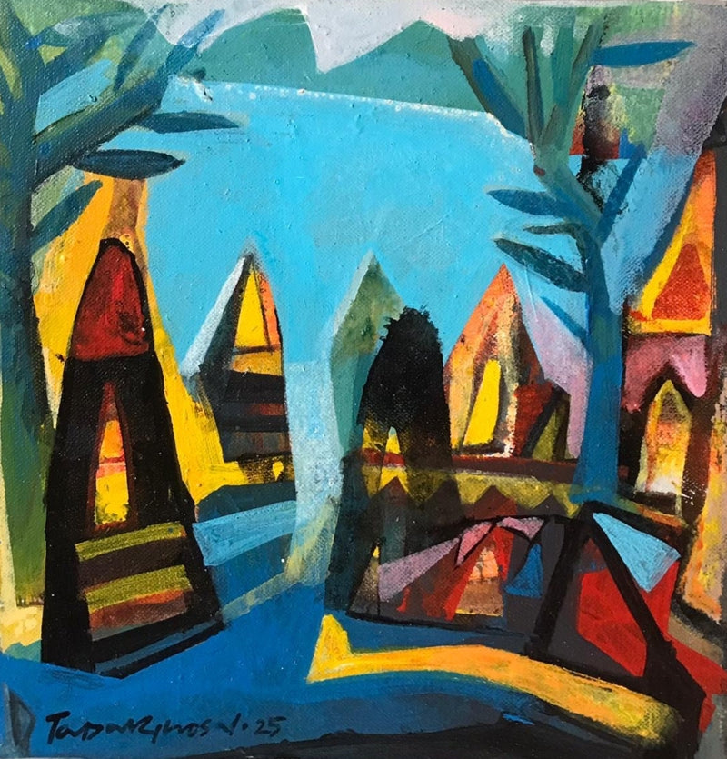 Untitled 11' landscape acrylic painting by artist Tapas Ghosal, 12x12 inch, on canvas