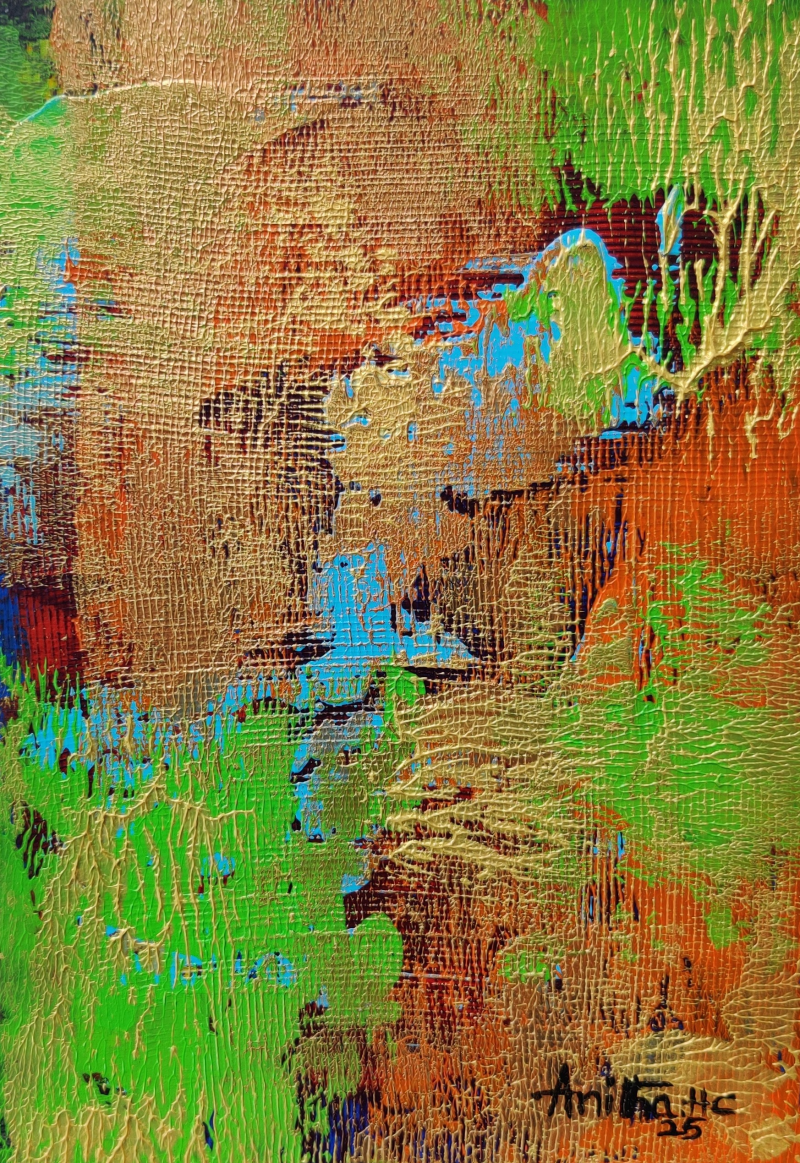 Untitled 11' abstract acrylic painting by artist Anitha H C, 8x5 inch, on canson paper