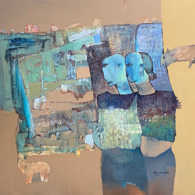 Untitled 11' contemporary acrylic painting by artist Raju Baviskar, 60x60 inch, on canvas