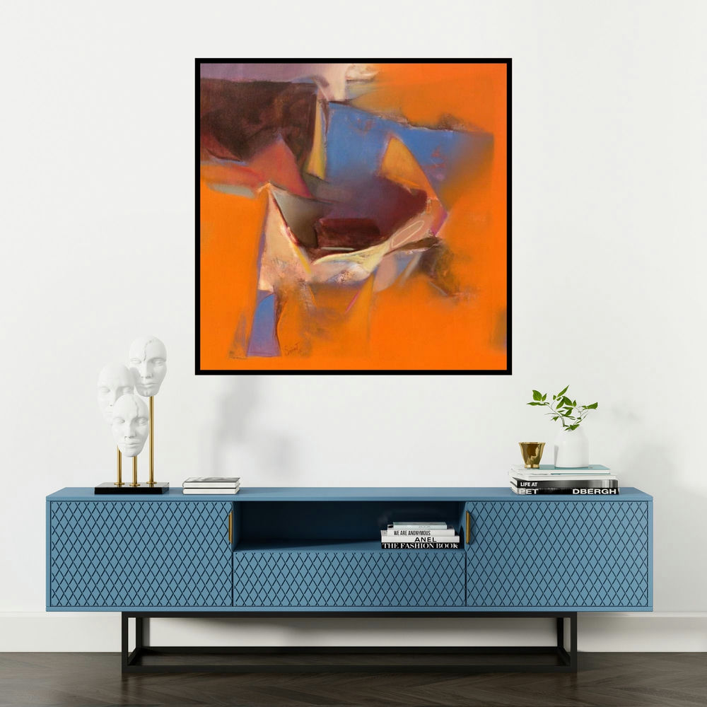'Untitled 115' painting by Shrikant Kadam shown on a wall in a furnished room.
