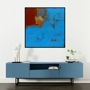 'Untitled 119 (Depth of Field)' painting by Shrikant Kadam shown on a wall in a furnished room.