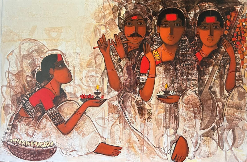 Untitled 12' figurative acrylic painting by artist Sachin Sagare, 36x60 inch, on canvas