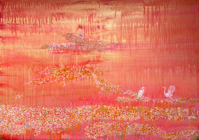 Untitled 12' nature mixed-media painting by artist Vyoma Parikh, 30x42 inch, on linen