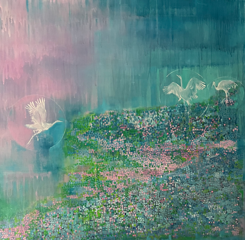 Untitled 12' nature mixed-media painting by artist Vyoma Parikh, 30x30 inch, on linen