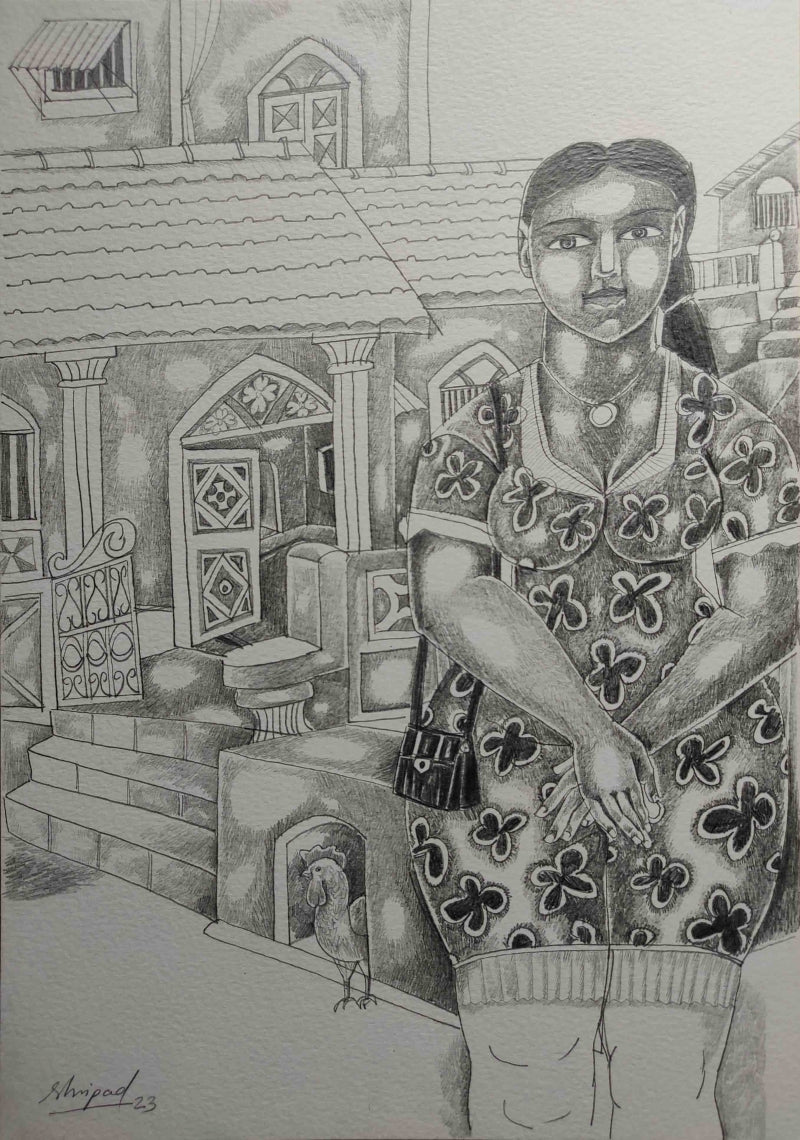 Untitled 12' figurative graphite drawing by artist Shripad Gurav, 12x9 inch, on paper