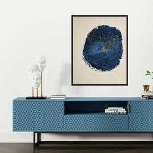 'Untitled 12' painting by Kartikey Sharma shown on a wall in a furnished room.