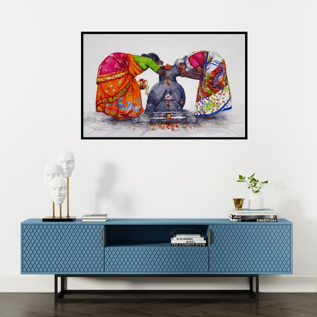 Preview of 'Untitled 12' Painting by Siva Balan shown on a wall in a furnished room.