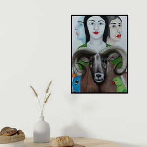 Rajesh Salagaonkar's 'Untitled 12' painting visualized above a sofa in a contemporary room.