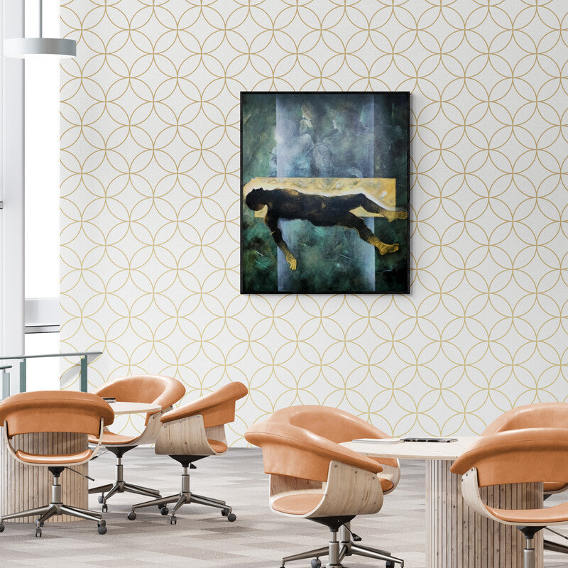 Preview of 'Untitled 12 (The Passage**)' Painting by Sajal Patra shown on a wall in a furnished room.