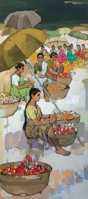 Figurative acrylic painting titled 'Untitled 12', 65x28 inches, by artist Satyajeet Varekar on Canvas