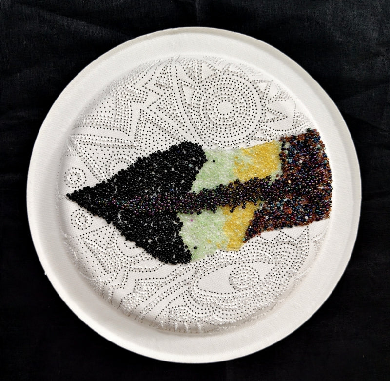 Untitled 12' contemporary mixed-media painting by artist Poonam Kishor, 12x12 inch, on food paper plate