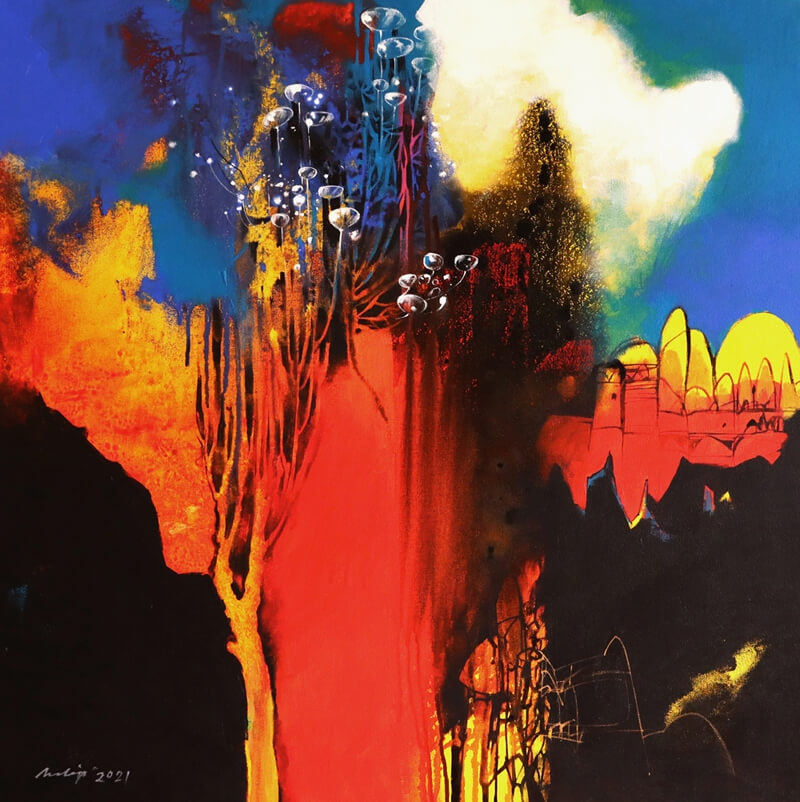 Untitled 12' abstract acrylic painting by artist Pradip Sengupta, 30x30 inch, on canvas