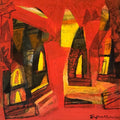 Untitled 12' landscape acrylic painting by artist Tapas Ghosal, 12x12 inch, on canvas