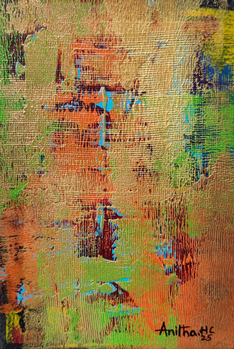 Untitled 12' abstract acrylic painting by artist Anitha H C, 8x5 inch, on canson paper