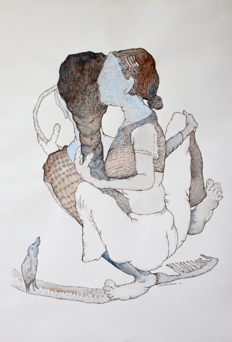 Untitled 12' contemporary acrylic painting by artist Raju Baviskar, 30x22 inch, on paper