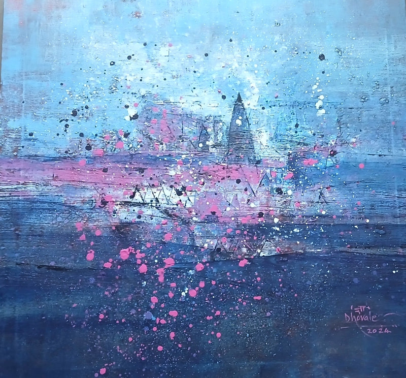 Untitled 12' abstract acrylic painting by artist Dnyaneshwar Dhavale, 36x36 inch, on canvas