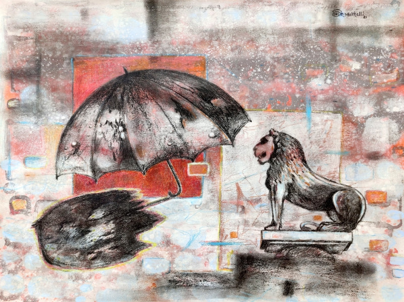 Untitled 12' contemporary mixed-media painting by artist Satish Multhalli, 19x25 inch, on canson paper