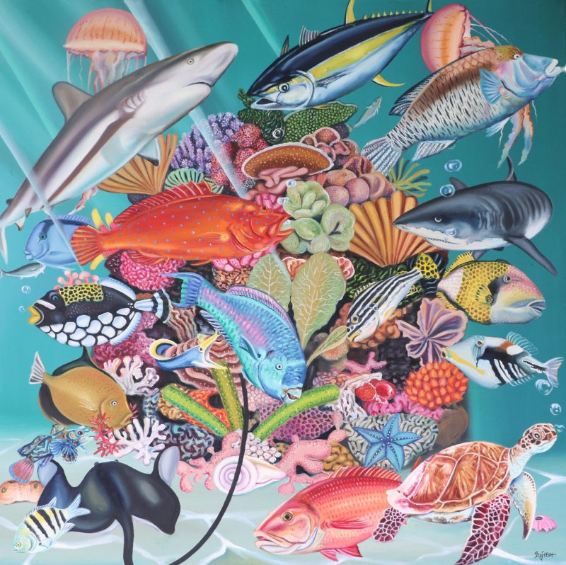 Untitled 12' seascape oil painting by artist Rejeesh Sarovar, 48x48 inch, on canvas
